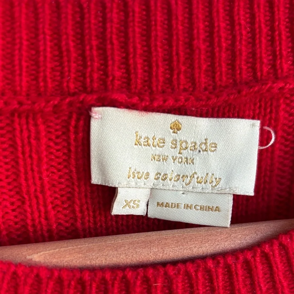 Kate Spade Wool RuffleYoke Textured Vibrant Red Sweater sz XS